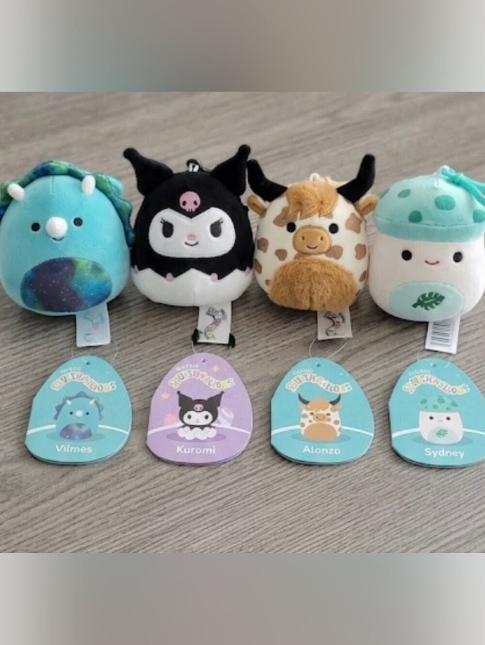 NEW Squishmallows Clip-On Bundle - Vilmos, Kuromi, Alonzo & Sydney